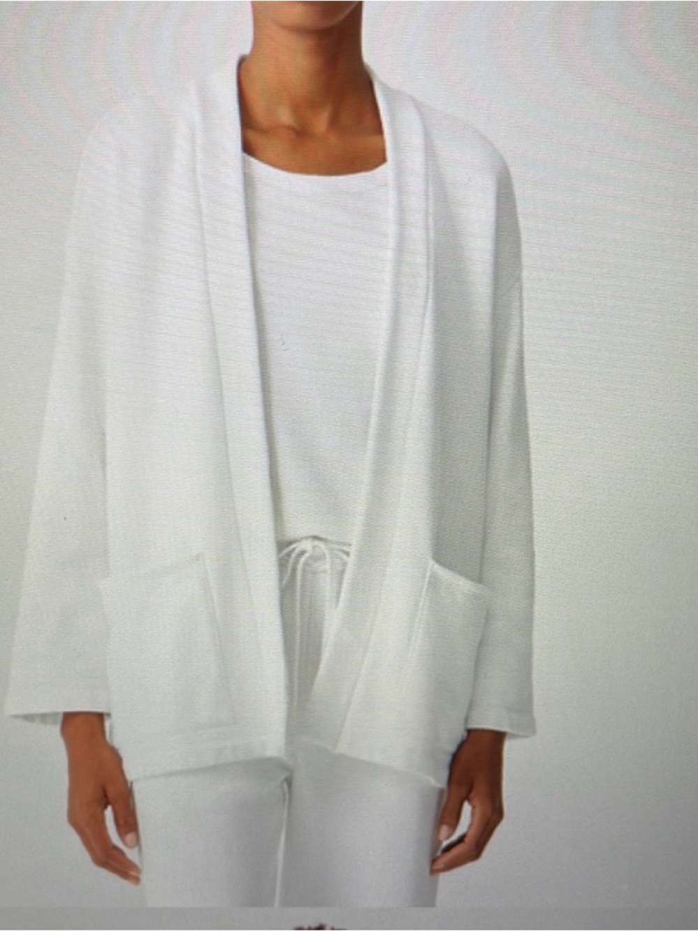Eileen Fisher White Open Front Pocket French Terry Jacket Organic Cotton 100%